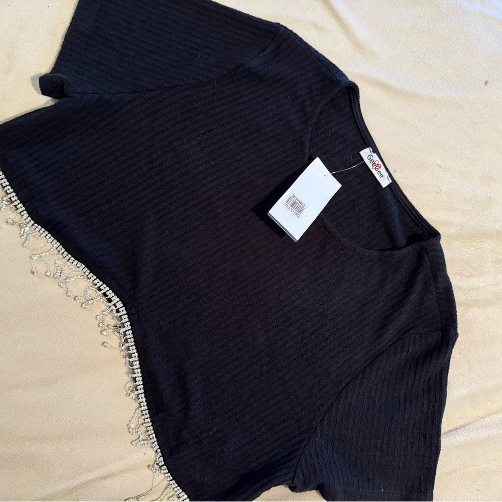 Dry Goods Black Crop Top with Beaded Hem